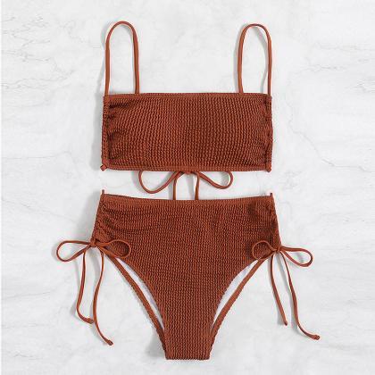 Swimsuit Solid Color Backless Beach Swimsuit..
