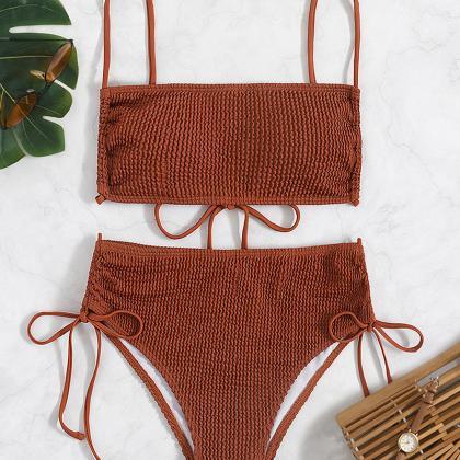 Swimsuit Solid Color Backless Beach Swimsuit..
