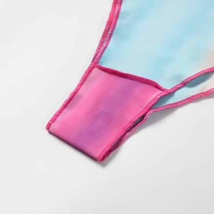 Tie-dye Patchwork Halter Strap Sexy Bikini..