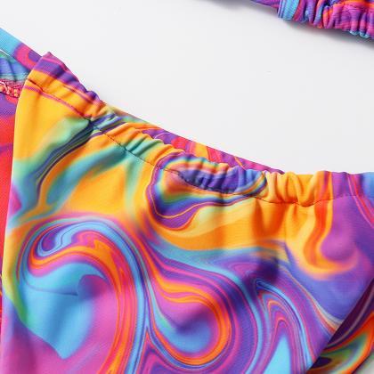 Sexy Glitzy Tie Dye Drawstring Swimsuit Girl