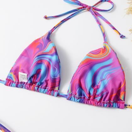 Sexy Glitzy Tie Dye Drawstring Swimsuit Girl
