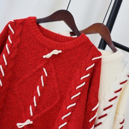Red Knit Sweater Female Autumn And Winter 2023..