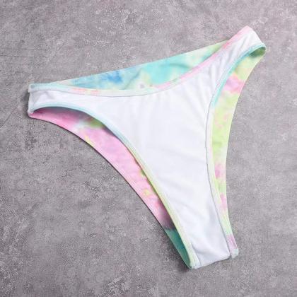 Tie Dye Multi-color Print Long Sleeve Split Bikini
