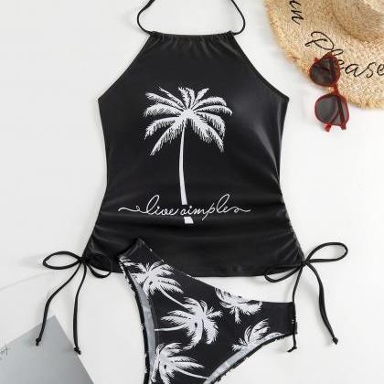 Coconut Print Strap-up Swimsuit Plus Size..