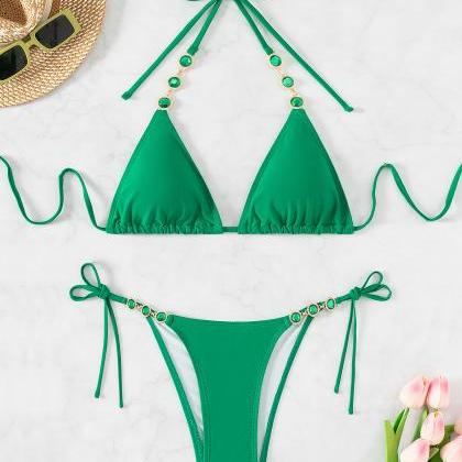 String Halter Solid Color Swimsuit Accessories..