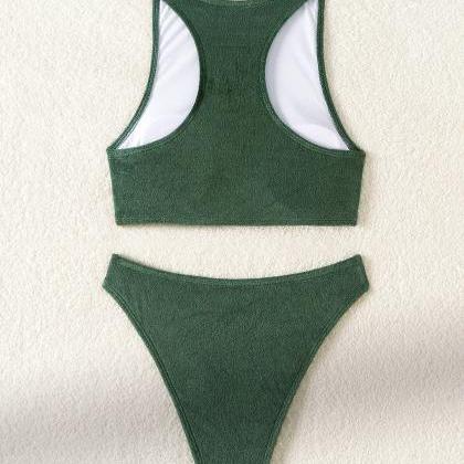 Solid Color Vest Type Two-piece Swimsuit Triangle..