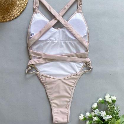Backless Cross-stitched One-piece Bikini
