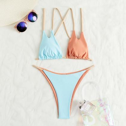 Sexy Split Solid Color Matching Swimsuit Bikini