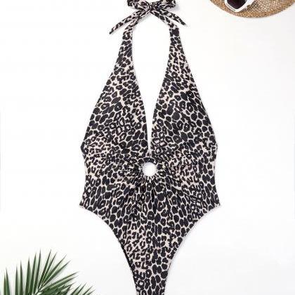 Cute Leopard One Piece Bikini Swimwear Bathsuit..