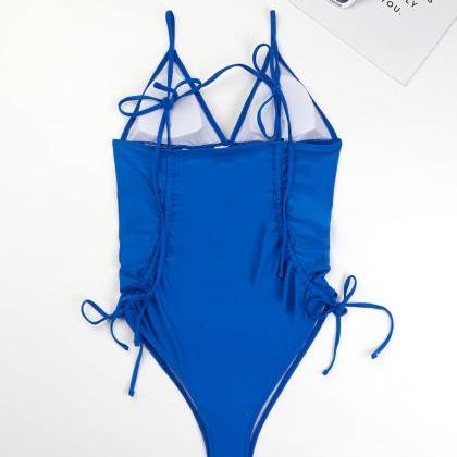 Cute Blue One Piece Swimwear Bathsuit Bikinis