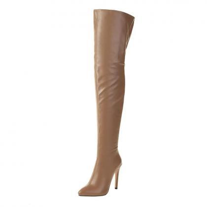 Elan Over Knee High Heel Boots  - Taupe