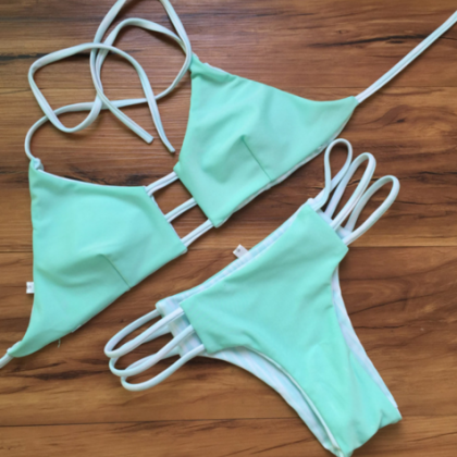Pure Color Hollow Green Two Piece Bikinis