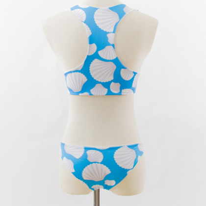 Blue Bellyband Shell Two Piece Bikinis