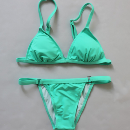 Pure Color Simple Two Piece Bikinis Swimwear..