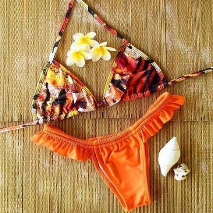 Sexy Flower Orange Bikinis