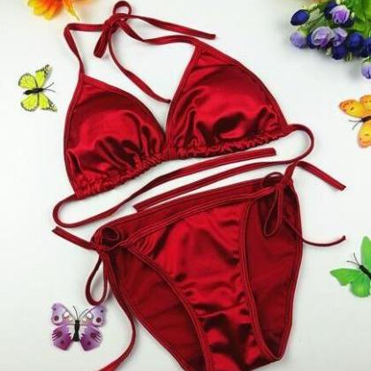 Cute Shining Simple Red Two Piece Pure Color Bind..