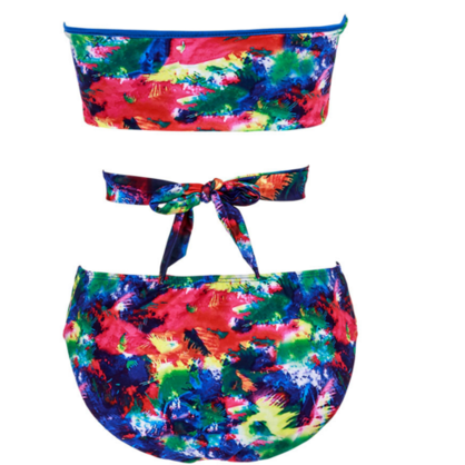 Fashion Print Colorful Strapless Cross Two Piece..