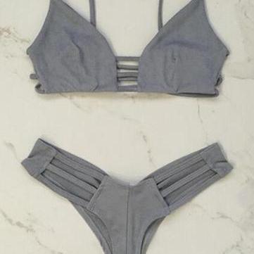 Cute Hollow Grey Two Piece Bikini