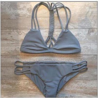 Cute Grey V Braid Two Piece Bikini