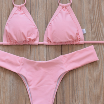 Cute Pink Pure Color Bikinis Swimwear Bathsuit