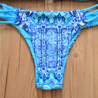 Cute Blue Printed Reversible Bikini Set Swimwear..