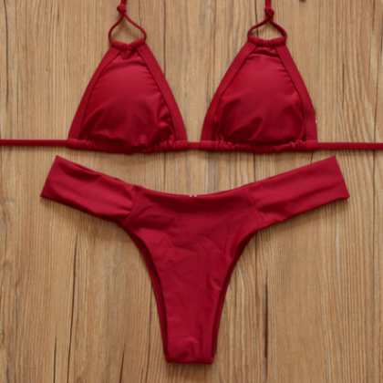 Red Two Straps Two Piece Bikini