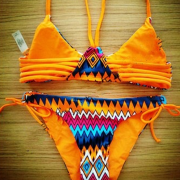 Oragne Geometric Two Piece Bikini