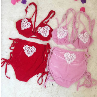 Red Pink Heart Two Piece Bikini