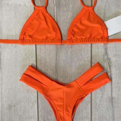 Orange Two Straps Two Piece Bikini