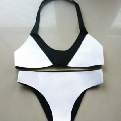 Black White Contrast Simple Two Piece Bikini