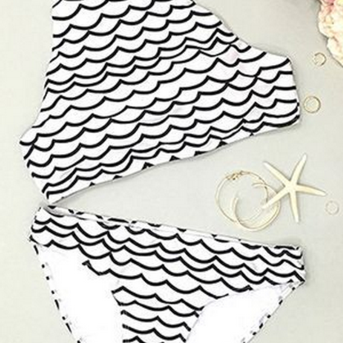 Halter Neck White Wave Two Piece Bikini