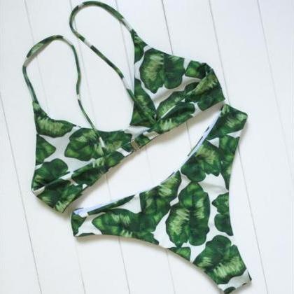 Green Cute Leaf Two Piece Bikini