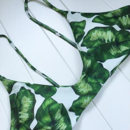 Green Cute Leaf Two Piece Bikini
