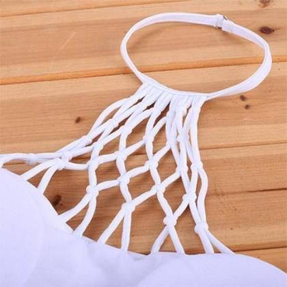 Halter Neck White Net Two Piece Bikini