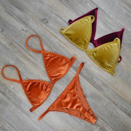 Reversible Bikini Set Velvet Push Up Bra Thong..