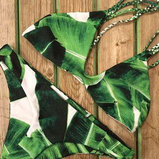 Cute Leaf Braid Green Two Piece Bikini