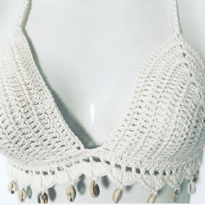 Fashion Sexy Knit White With Shell Edge Top