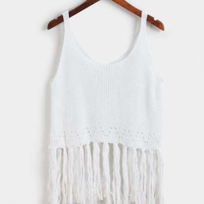 Fashion Pure Color Size Knit With Tassel Women Top..