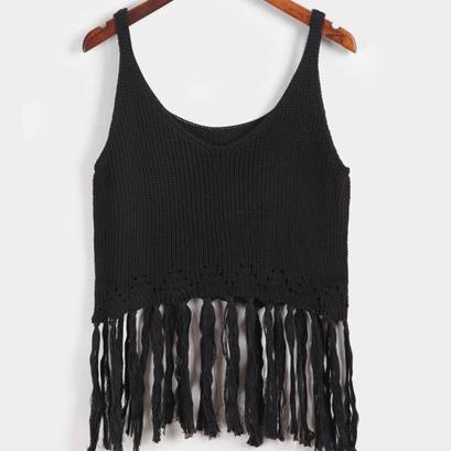 Fashion Pure Color Size Knit With Tassel Women Top..