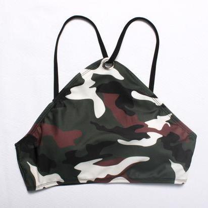 Sexy High Neck Camouflage High Waist Two Piece..