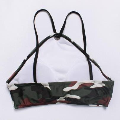 Sexy High Neck Camouflage High Waist Two Piece..