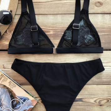 Fashion Black Chest Rose Three-point Swimsuit Two..