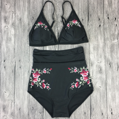High Waisted Featuring Rose Embroidered Details..