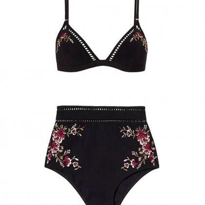 High Waisted Featuring Rose Embroidered Details..