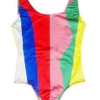 Colorful irregular splicing color split two-piece / one-piece swimsuit red pink yellow bikini