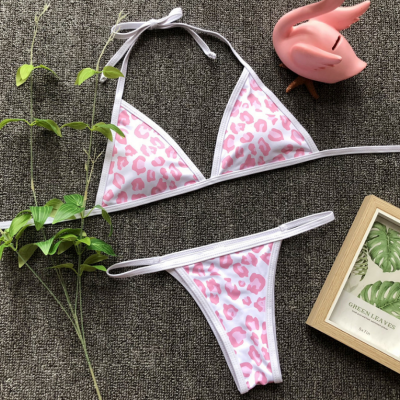 Pink and white leopard print bikini set