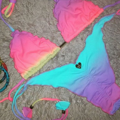 HOT COLORFUL PLEATED TWO PIECE BIKINIS