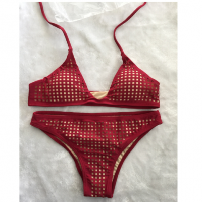Hot sale women straps with mesh bikini red two piece bikini