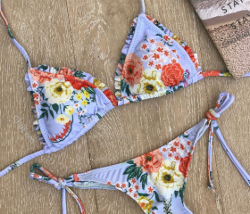 Luxe Beaded Tie Side Brazilian Cheeky Triangle Two Piece Bikini Set main image 1