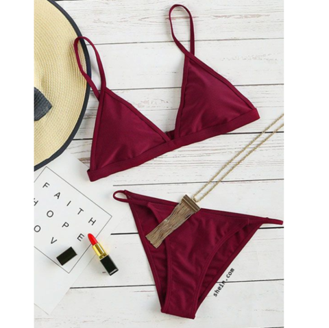 Sexy Three-point Type Simple Two Piece Bikini Pure Color Red